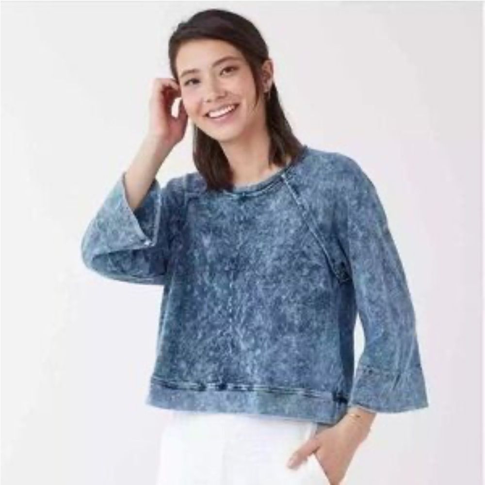 Splendid acid wash 100% cotton blue cropped top, small